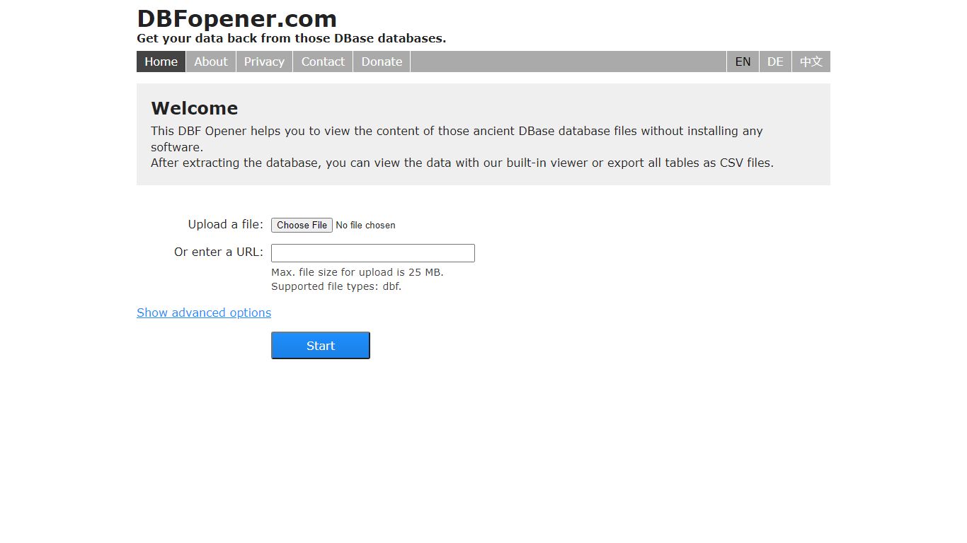 Online DBase DB Opener