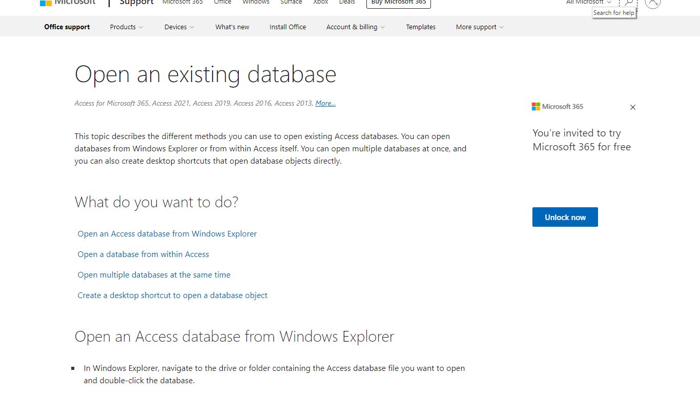 Open an existing database - support.microsoft.com